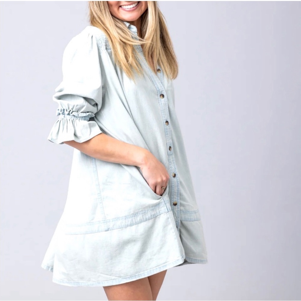 Free People Vanessa Blue Chill Denim Tunic Size L